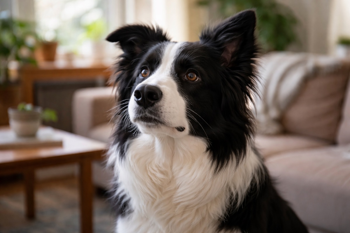 Border Collie observing calmly indoors