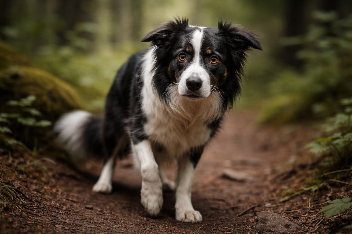 Border Collie hesitating or stopping during a walk