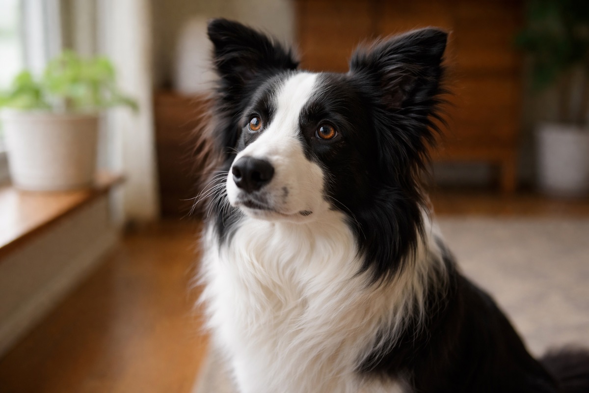 Border Collie quietly observing indoors