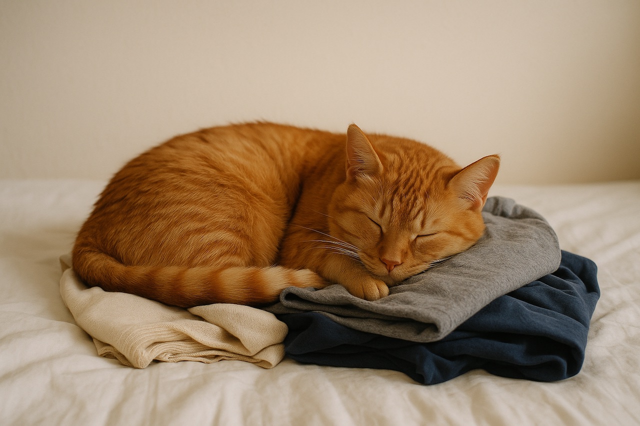 Cat Sleeps on Clothes