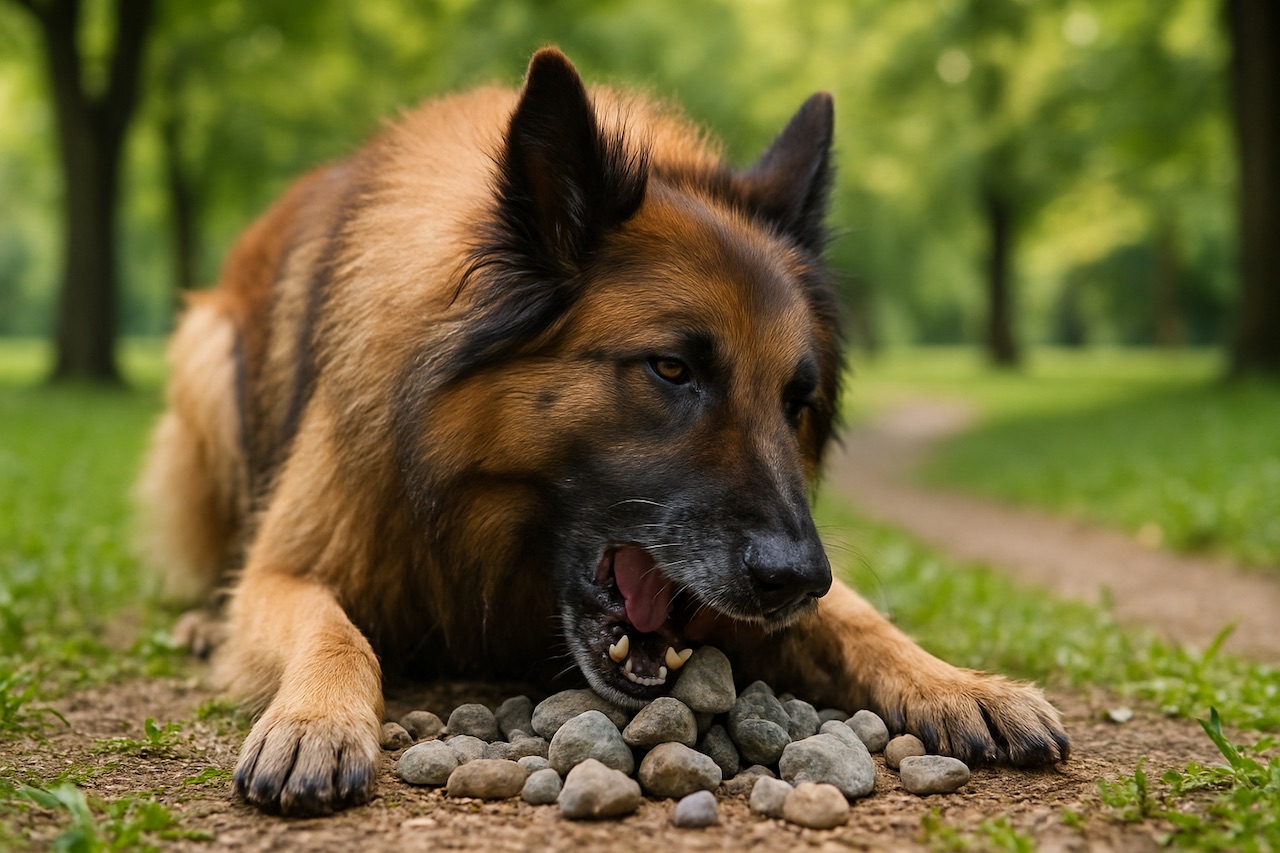 Dog Eating Rocks