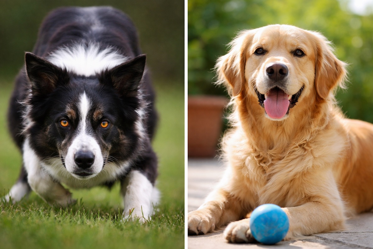 Dog showing intense focus versus relaxed attention