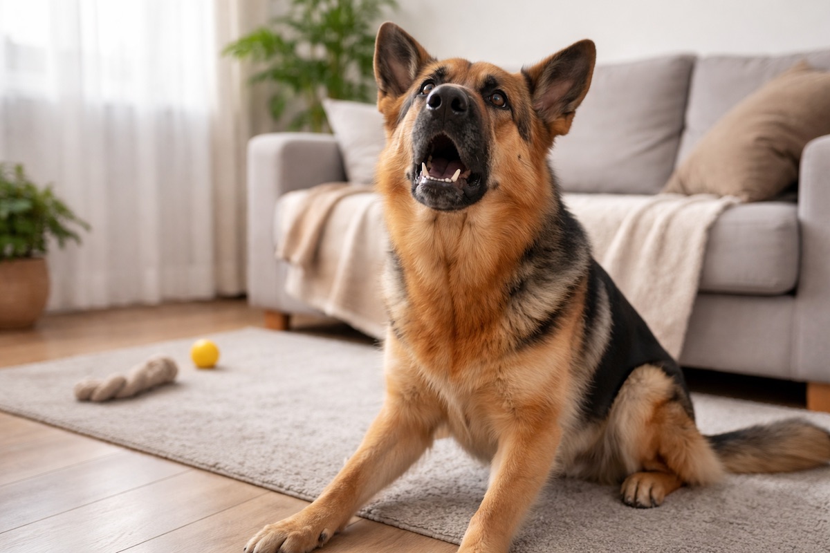 German Shepherd whining indoors