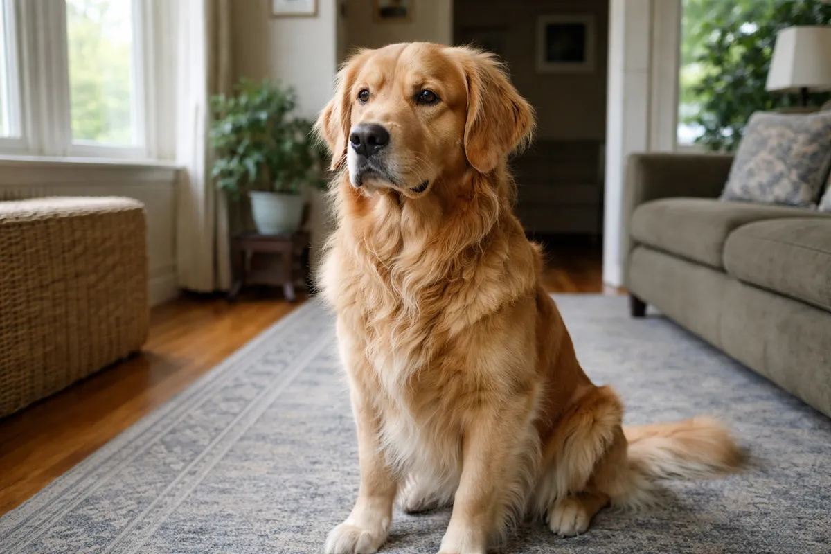 Golden Retriever sitting still and alert