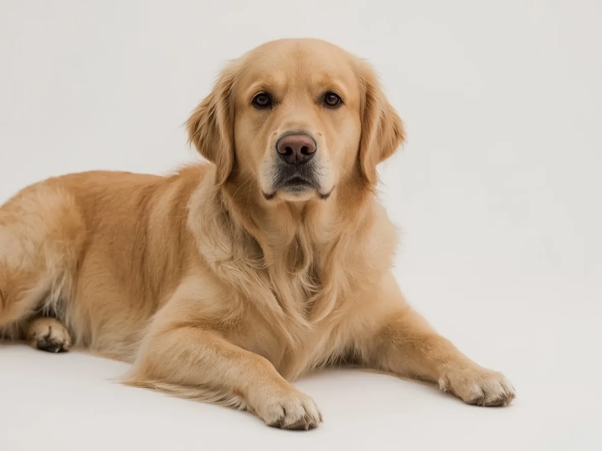 Golden Retriever calm but alert before becoming hyper