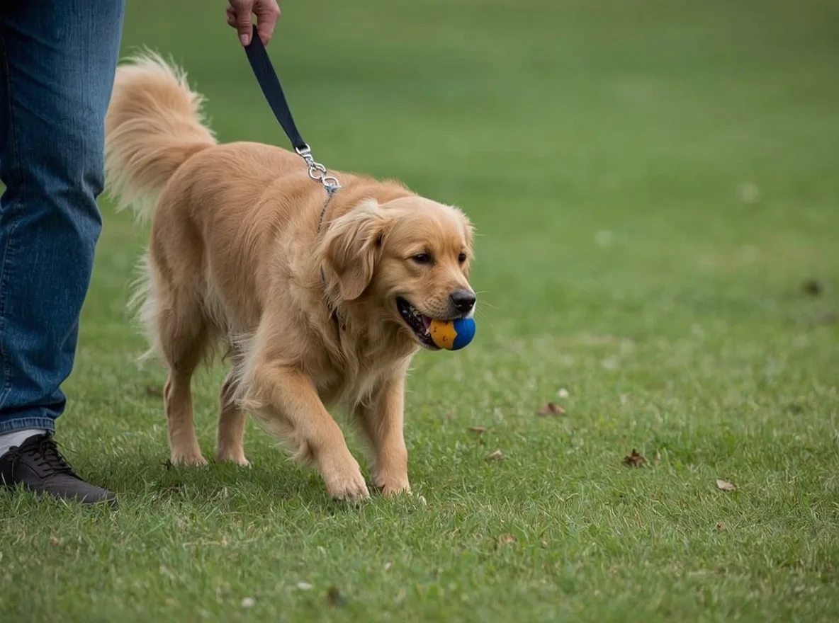 Golden Retriever bringing toy and asking for more play