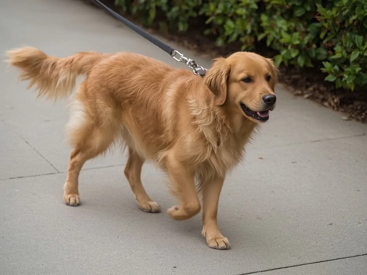Golden Retriever shifting attention repeatedly outdoors