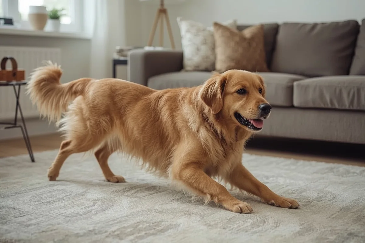 Golden Retriever walking around house restlessly