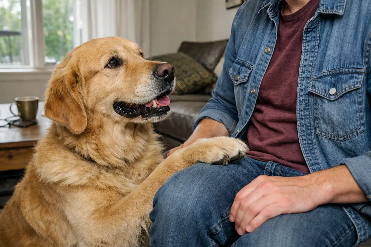 Golden Retriever nudging owner for attention