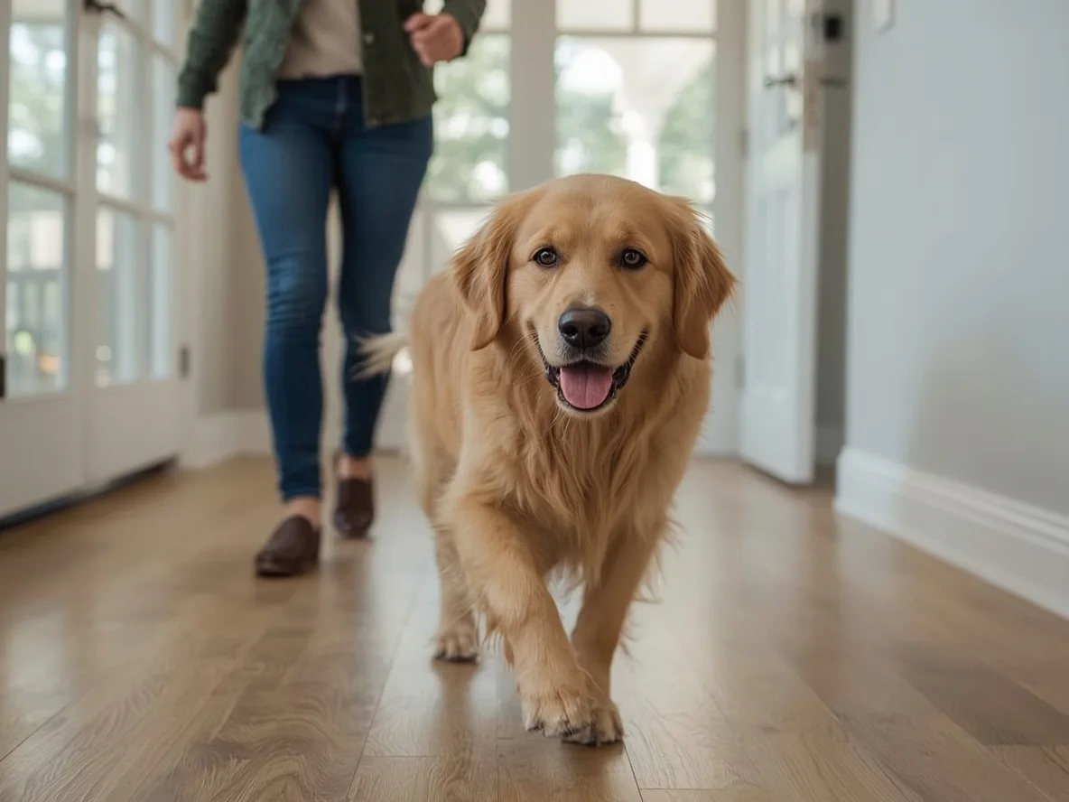 Golden Retriever still active after returning home