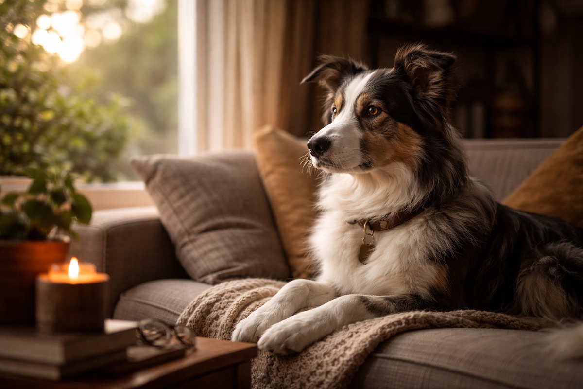 Highly intelligent dog watching environment during quiet time at home