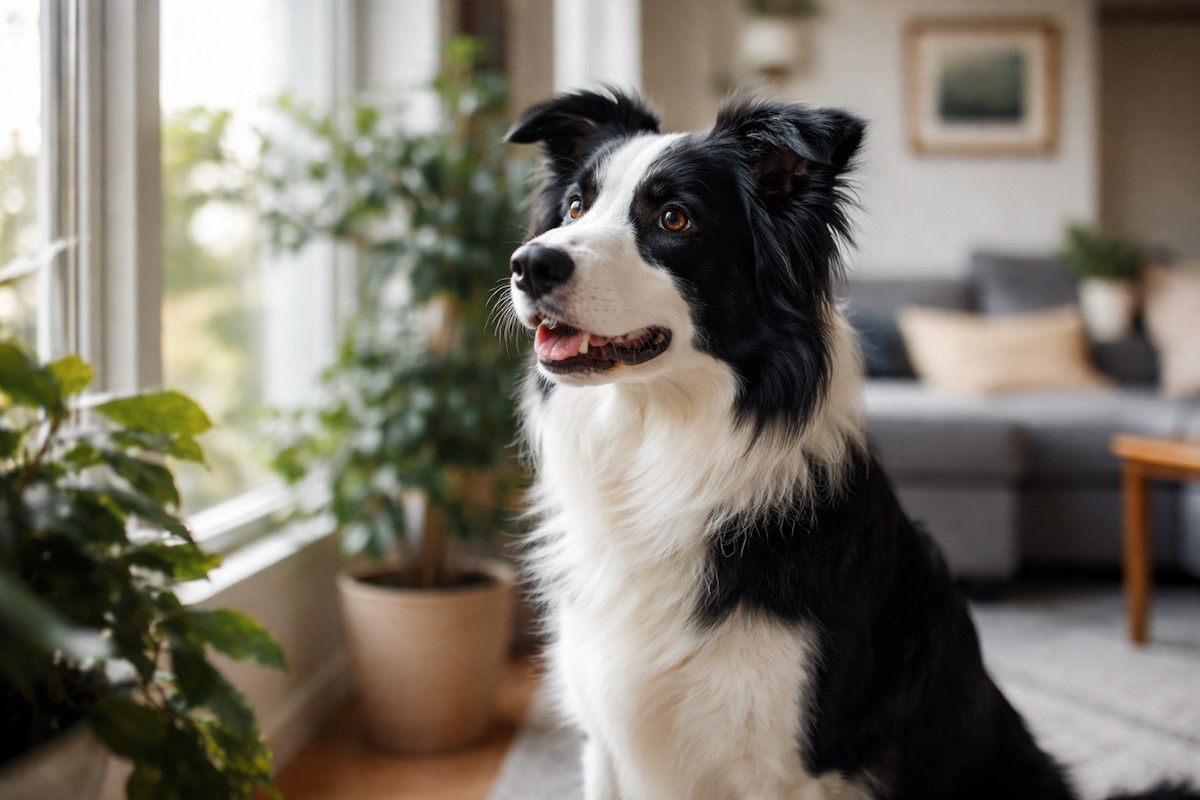Border Collie observing environment indoors