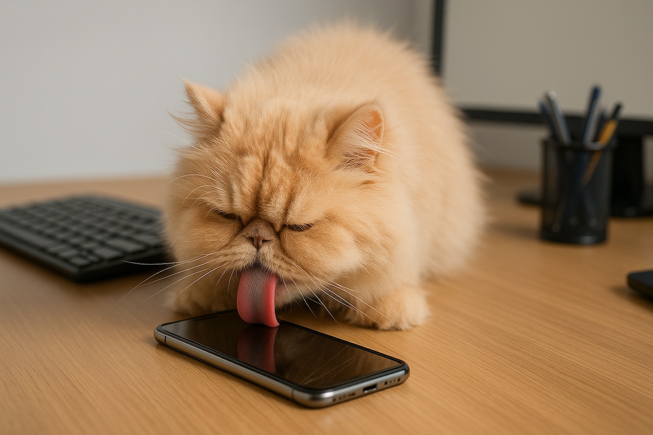Cat Licks Phone Screen