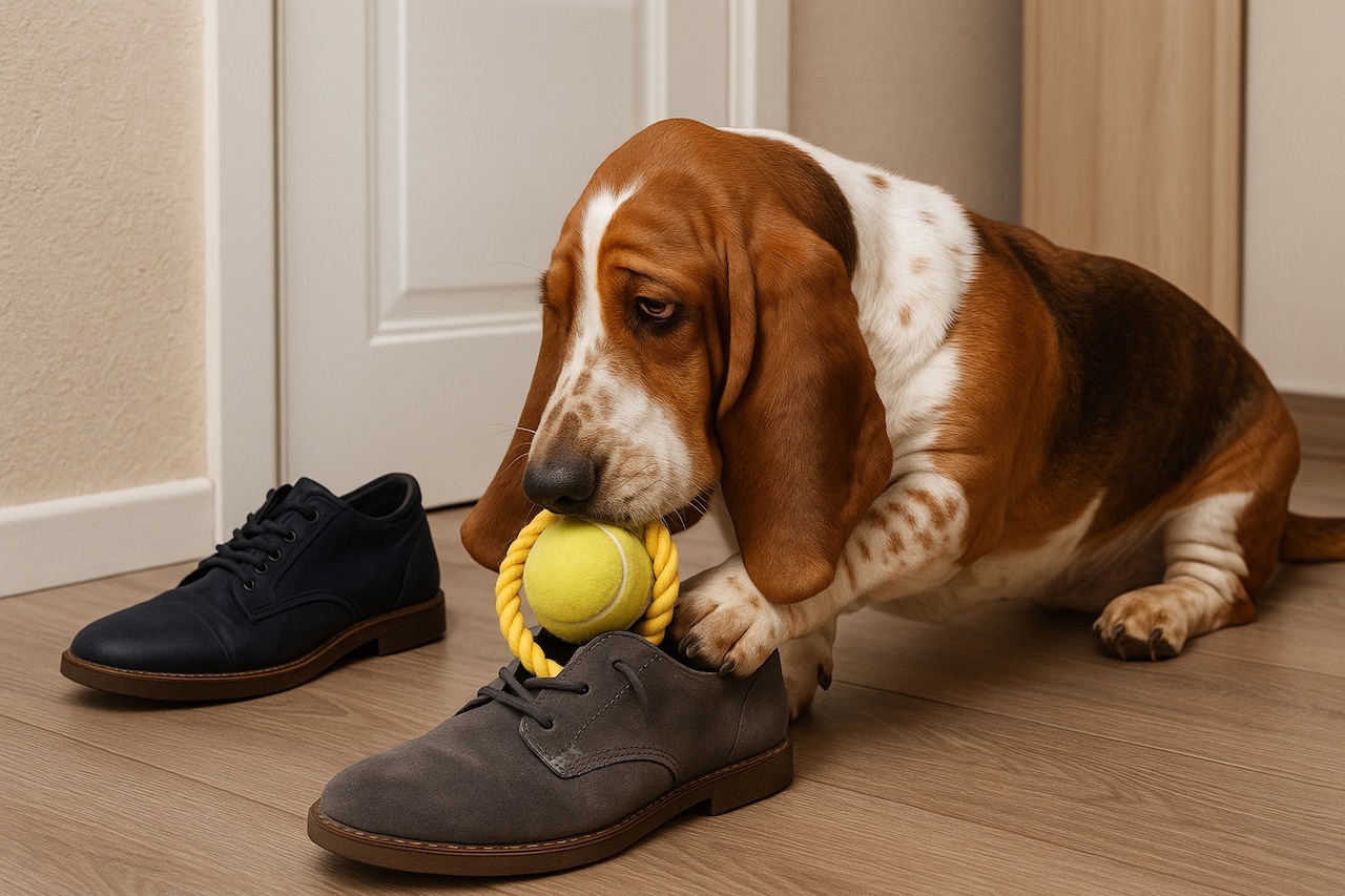 Dog Puts Toys in Shoes